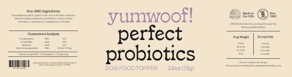 Yumwoof Perfect Probiotics Non-GMO, Human-Grade Dog Food Topper with Prebiotic Inulin & Pumpkin | Allergies, Digestion, Immunity, Diarrhea, Constipation | 9 Science-Backed Strains