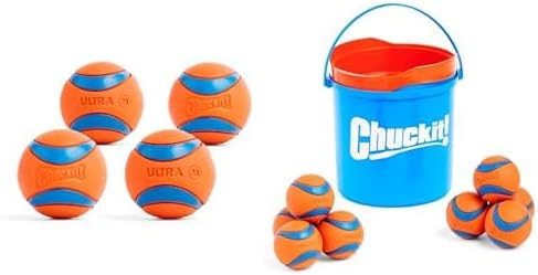 Chuckit! Ultra Ball Dog Toy Bundle - Medium 2.5-inch Bouncy Fetch Balls for Dogs 20-60 lbs - 12 Balls Total (4-Pack + 8-Pack) with Cleaning Bucket
