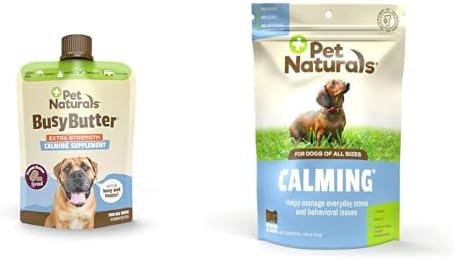 Pet Naturals Dog Calming Bundle - 16oz BusyButter Extra Strength Calming Peanut Butter & 30 Calming Chews for Anxiety Relief and Stress Support