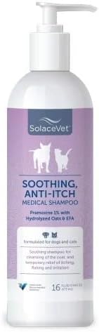 SolaceVet Soothing Anti-Itch Medical Shampoo 16 oz – Veterinarian Recommended Soap-Free Formula for Dogs & Cats with Pramoxine & Hydrolyzed Oats
