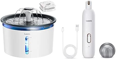 Pet Water Fountain & Pet Nail Grinder Pet Supplies Set (Dark Gray & White)