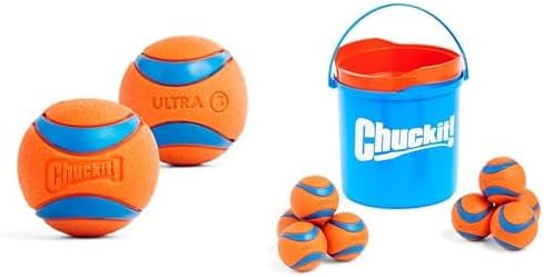 Chuckit! Ultra Ball Dog Toy Bundle - Small 2-inch (2-Pack) & Medium 2.5-inch (8-Pack) with Cleaning Bucket, Durable Rubber Fetch Balls