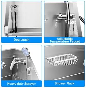 34'' Dog Washing Station for Small Dogs Grooming Tub Bathing Station Professional Pet Wash Station Bathtub for Home with Sliding Door, Faucet, Steps