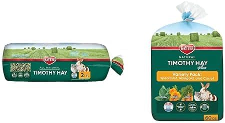 Kaytee All Natural Timothy Hay, 2 lb All Natural Timothy Hay Plus Variety Pack, 60 oz Bundle