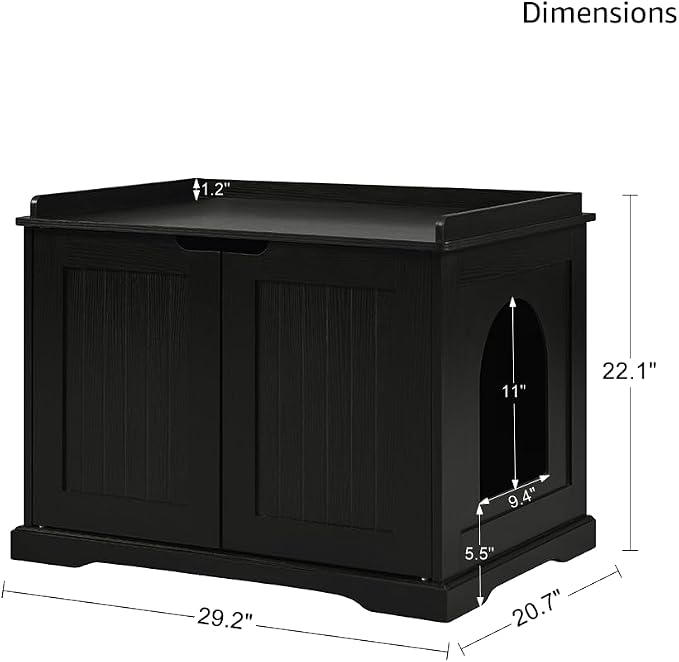 unipaws Black Cat Litter Box Enclosure Furniture, Kitty Hidden Cover, Concealed Dog Proof Litter Boxes Cabinet, Hideaway Litter Box, Cat House