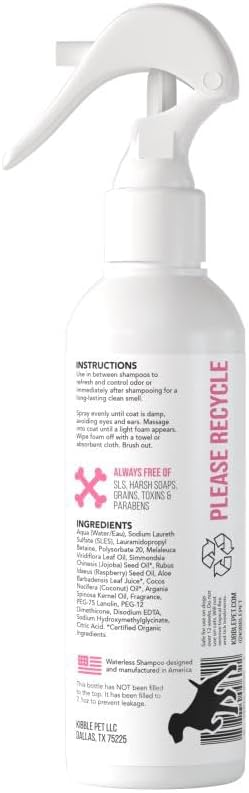 Kibble Pet Silky Coat Light Leave-in Conditioner Spray for Dogs, Salon-Quality Post-Bath Step Before Blowdrying, Organic Argan & Coconut Oil Formula, Warm Vanilla & Amber Scent, Made in USA, 7.1 oz