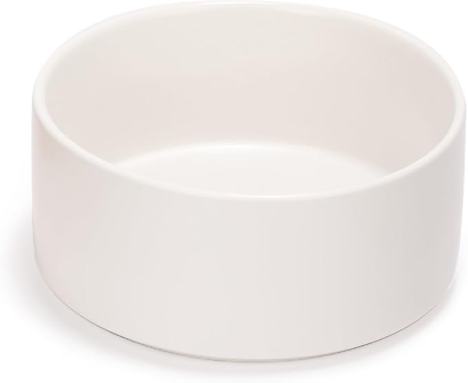 SPUNKYJUNKY 42OZ Ceramic Dog and Cat Bowl, Modern Cute Weighted Food Water Bowl for Replacement White (2 Pack)