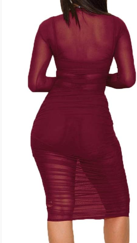 Superfine 4-Way Stretch Net Fabric Nylon Spandex Power Mesh, Pre-Cut 5 Yards Long 60" Wide, Lightweight Sheer (Wine Red)