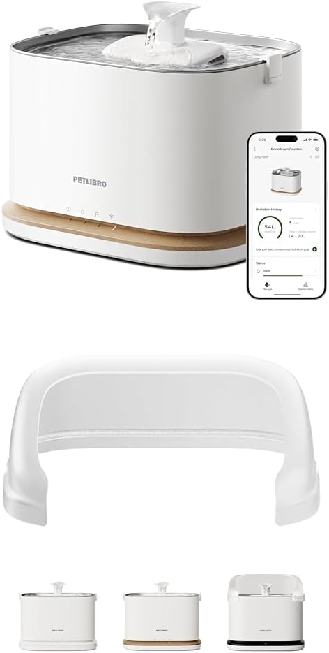 Bundle of PETLIBRO Upgrade Cat Water Fountain, Cordless Cat Fountain, App Monitoring 3L/101oz Dockstream 2 Pet Water Fountain with Stainless Steel Tray, Dog Water Bowl Dispenser + Splash Shield