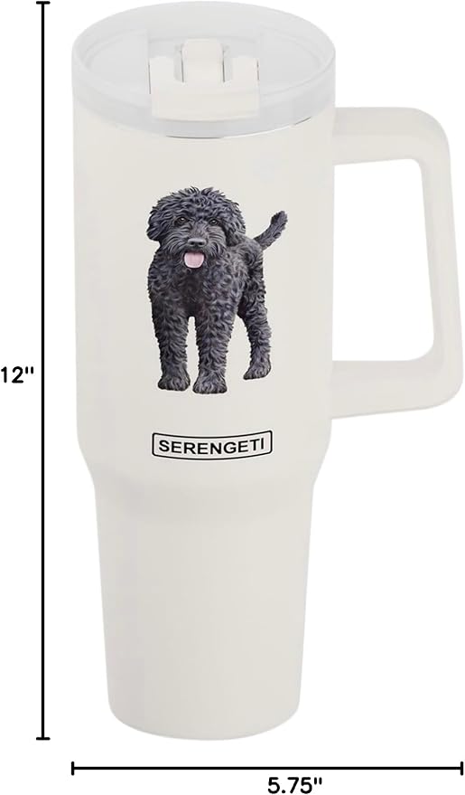 SERENGETI 40 Oz Ultimate Tumbler with Handle and Straw - Vacuum Insulated Tumbler with Straw and Lid - Stainless Steel Travel Mug for Pet Lovers - 3D Designs of your favorite Dog (Labradoodle)