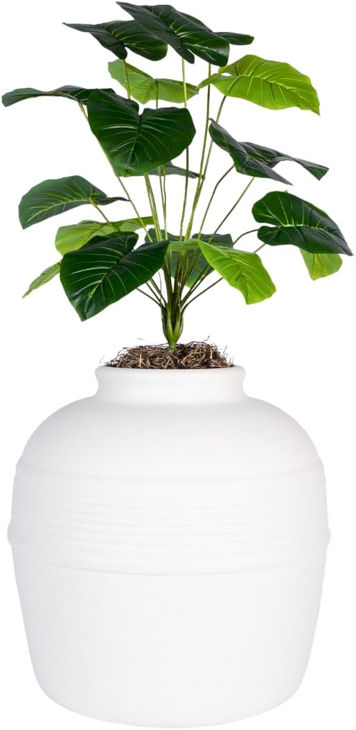Good Pet Stuff Original Hidden Litter Box Planter, Decorative Cat Litter Enclosure, Carbon Filter, Faux Plant, Round Design, Easy to Clean, Base Kit, Broad Leaf Philodendron, Soft White