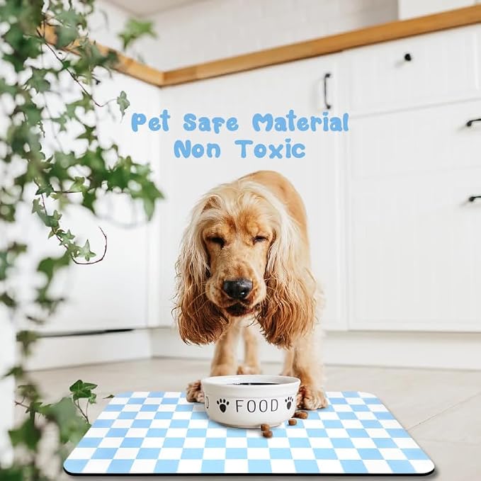 Dog Food Mats for Floors Waterproof, Pet Water Bowl Mats Pet Feeding Absorbent Placemats Plaid 17 * 30 inch
