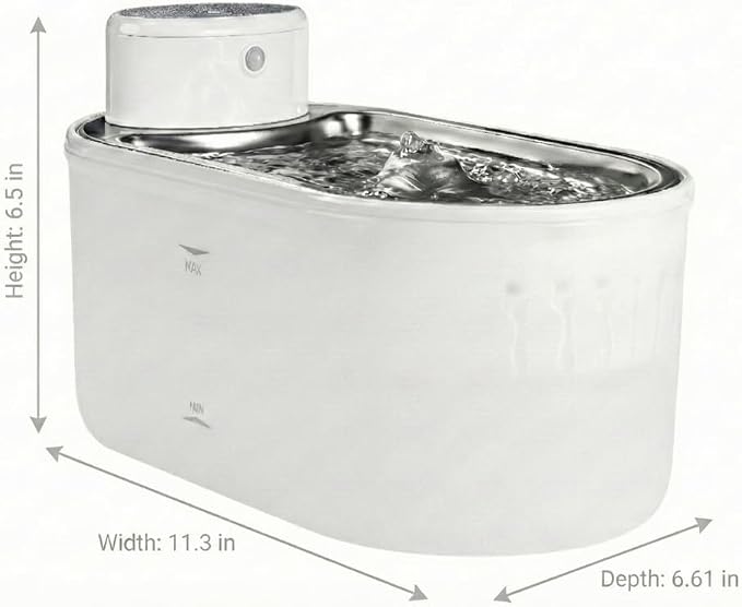 Cat Water Fountain Stainless Steel & Dog Water Fountain, Wireless 30-Day Battery, 20dB Ultra-Quiet Cordless Pet Fountain for Cats & Small/Medium Dogs, 3L/108oz