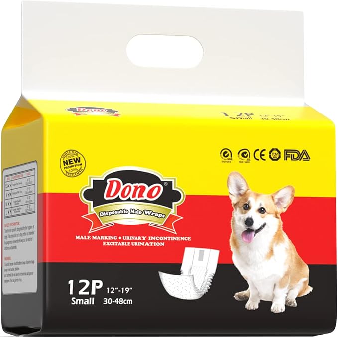 Dono Disposable Male Dog Diapers with Wetness Indicator, Super Absorbent Male Wraps Belly Bands for Male Dogs with Leak Protection, Excitable Urination, Incontinence, or Male Marking