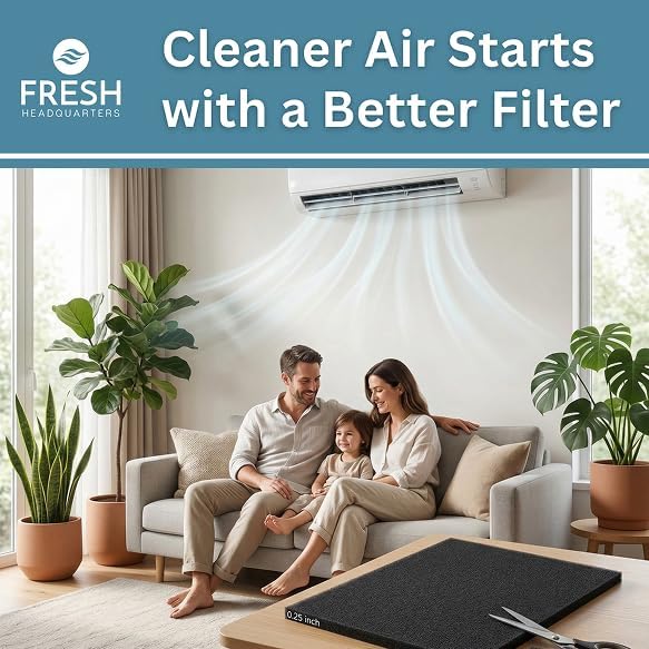 Fresh Headquarters Activated Carbon Filter Sheet – 16"W x 50"L Extra Thick Cut to Fit Air Filters | Charcoal Filter Sheets for Air Purifier, AC Vent, Range Hood, Litter Box & Odor VOC Control