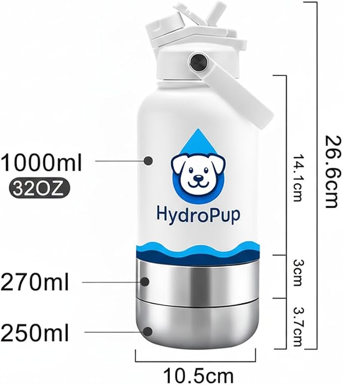 Dog Water Bottle for Walking and Hiking, 32 oz with Bowl Stays Cold