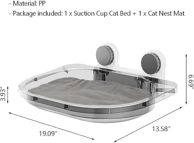 La La Pet Suction Cup Cat Bed with Mat Transparent All Season Window Perch for Indoor Pets Sunbathing Hammock Nest