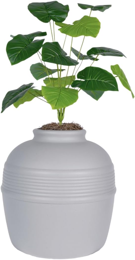 Good Pet Stuff Original Hidden Litter Box Planter, Decorative Cat Litter Enclosure, Carbon Filter, Faux Plant, Round Design, Easy Clean Litter Tray, Essentials Kit, Broad Leaf Plant, Pebble Gray