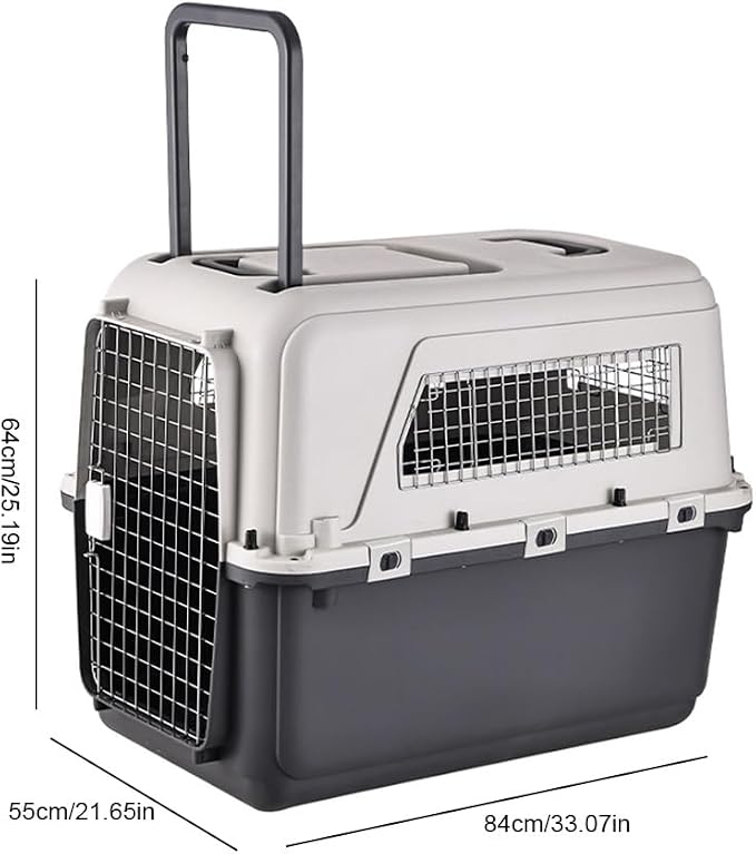 Large Dog Crate Dogs Kennel Length 33in/Width 21.6in/Height 25.2in Dog Carrier with Handle & Metal Door Travel Pet Box for Puppies Kittens