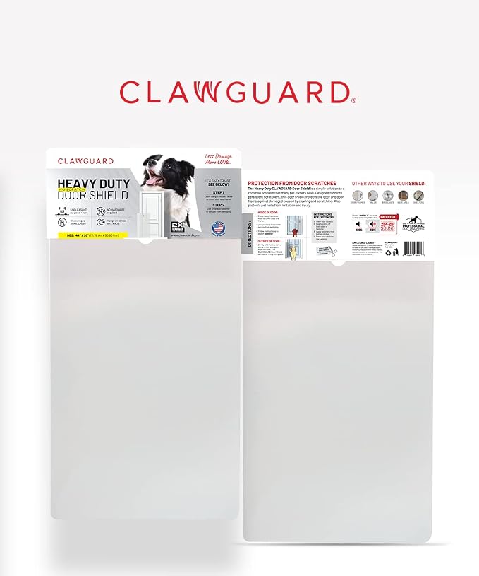 CLAWGUARD Heavy Duty Door Scratch Shield – 20x44 in. Door Scratch Protector Dog & Cat – Clear Wall, Frame & Furniture Cat Scratch Protectors