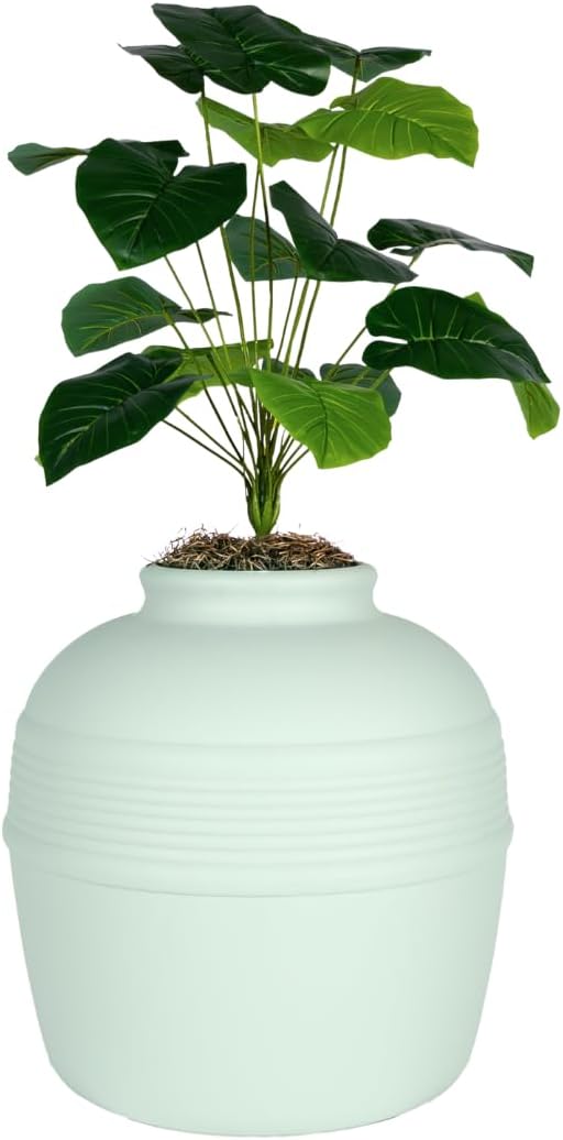 Good Pet Stuff Original Hidden Litter Box Planter, Decorative Cat Litter Enclosure, Carbon Filter, Faux Plant, Round Design, Easy to Clean, Base Kit, Broad Leaf Philodendron, Mint Green