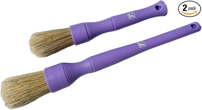 Thor Boars Hair Brush Set (Purple) – Natural Boar Bristle Detailing Brushes Interior & Exterior Cleaning for Dash, Vents, Trim, Emblems, Ergonomic Handles (Professional 2-Piece Set)