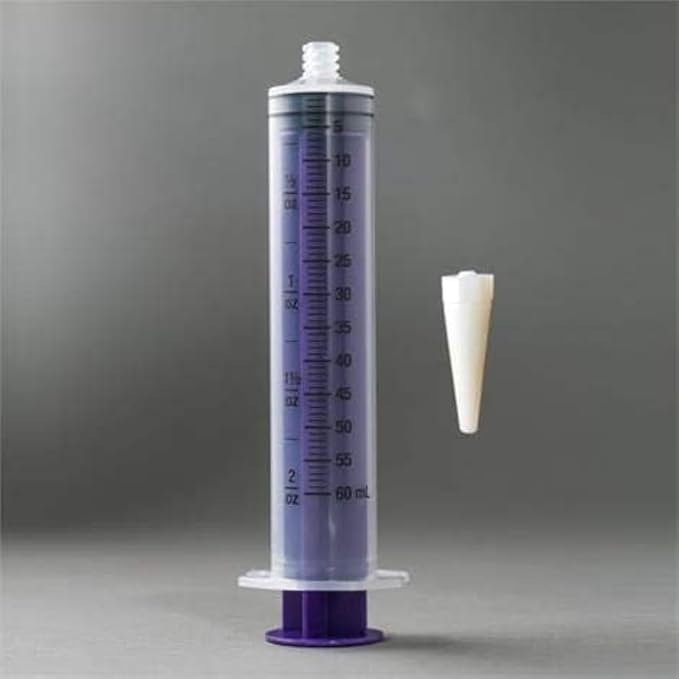 Generic 60cc ENFit Syringe - Flattop W/Trans Connection - Enteral / Oral 60Ml Feeding Irrigation Syringe - Transition Tip included 12 pack, transparent
