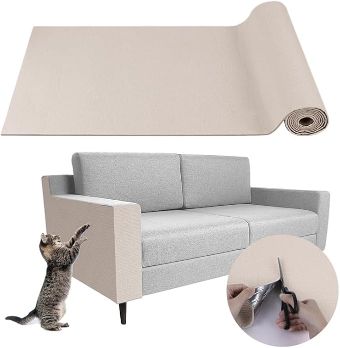 Cat Scratching Mat, Furniture Protector, Self-Adhesive (Nails Included in The Package) (Beige, 11.8 x 39.3 inch)