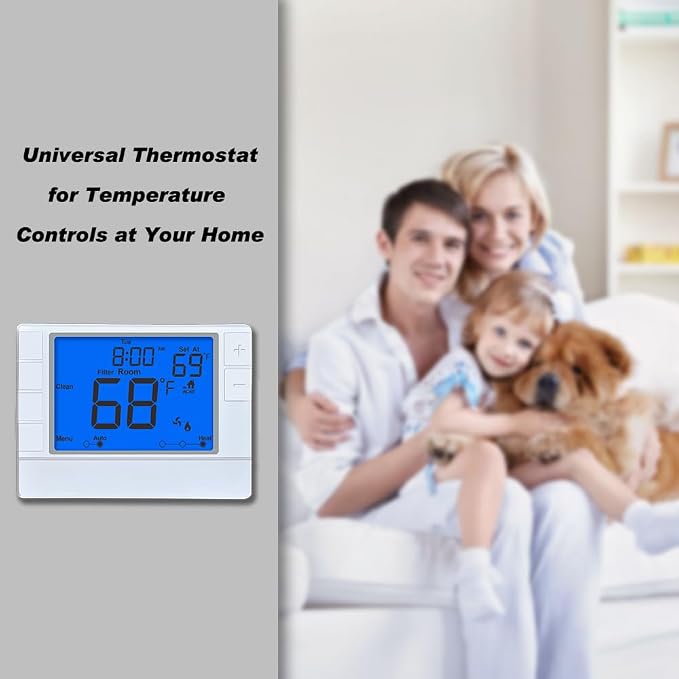 Super Programmable Thermostat for Home,2 Heat/1 Cool Heat Pump Or 1 Heat/1 Cool Conventional Systems, Blue Backlight