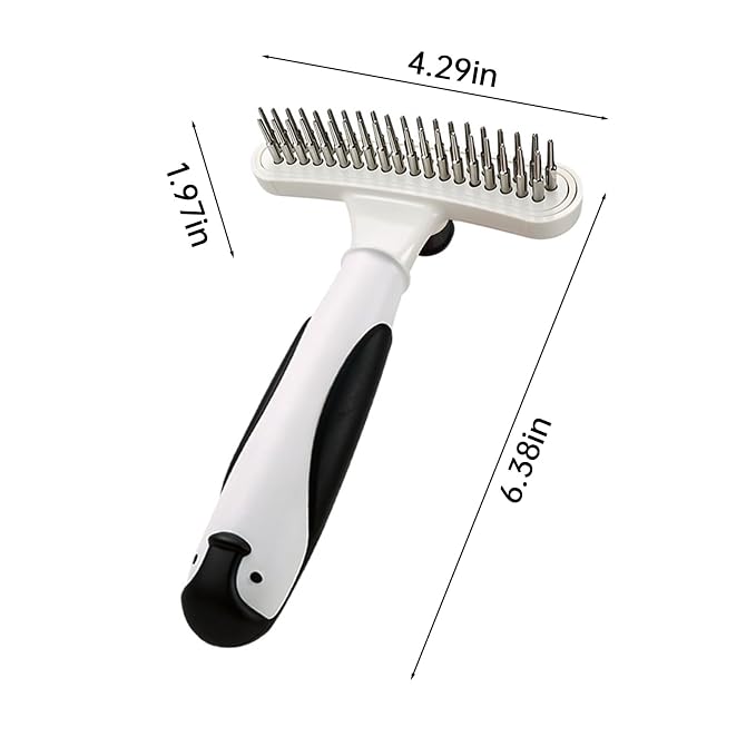 Professional pet grooming dematting rake for long coat dogs and cats, removes knots, tangled fur & loose shedding hair of large breeds like Golden Retriever, Husky, German Shepherd. (white)