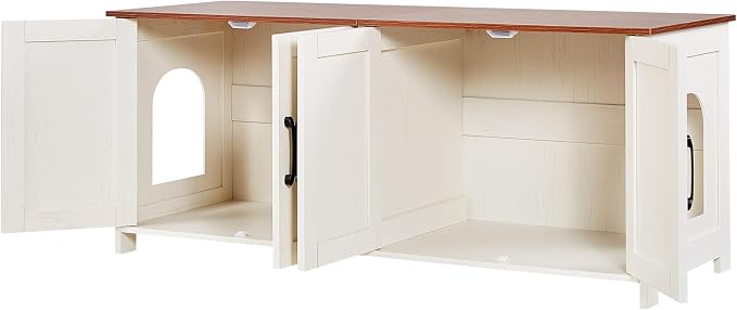 VEVOR Cat Litter Box Enclosure for Multi Cats, 47.2 in Hidden Litter Box Cabinet with 4 Doors & 2 Entries, Indoor Cat Washroom, Wooden Kitty House Furniture, Fit Most Litterboxes, Brown & White