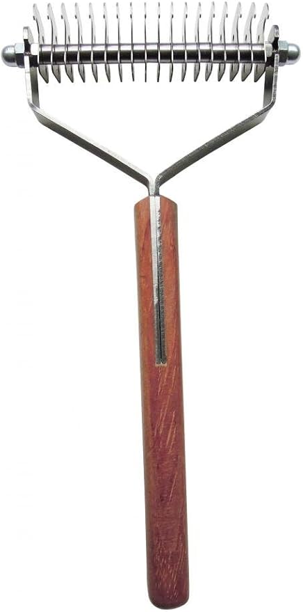 Mars Coat King Double Wide Dematting Undercoat Grooming Rake Stripper Tool for Dogs and Cats, Stainless Steel with Wooden Handle, Made in Germany, 18-Blade