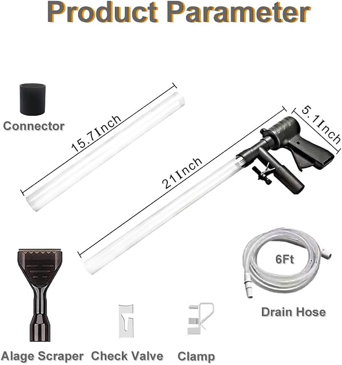 Carefree Fish Aquarium Gravel Cleaner 15~30In with 6Ft Water Hose Fish Tank Water Changer Sand Vacuum with Skimmer Net and Long Handle Sponge Brush Algae Scraper