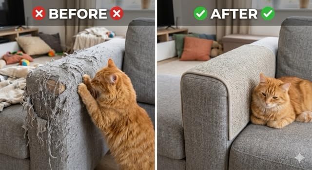 Cat Scratching Mat, Furniture Protector, Self-Adhesive (Nails Included in the Package) (Beige, 11.8 x 78.7 inch)