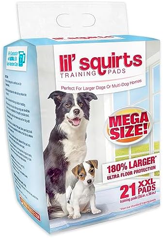 RUFFIN' IT Lil' Squirts XX-Large Mega Training Puppy Pads for Larger Dogs & Multi Dog Homes, Pad Size 3' x 3', 21 Padsper Package, Assorted (82003)