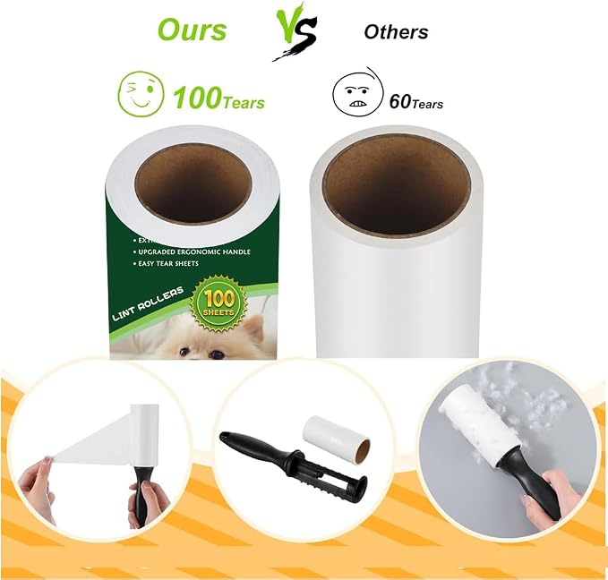 Lint Rollers for Pet Hair Extra Sticky, 600 Sheets Value Set Lint Roller with 2 Upgraded Handles, 6 Rollers Portable Pet Lint Remover for Clothes, Furniture, Carpet, Dog & Cat Hair Removal