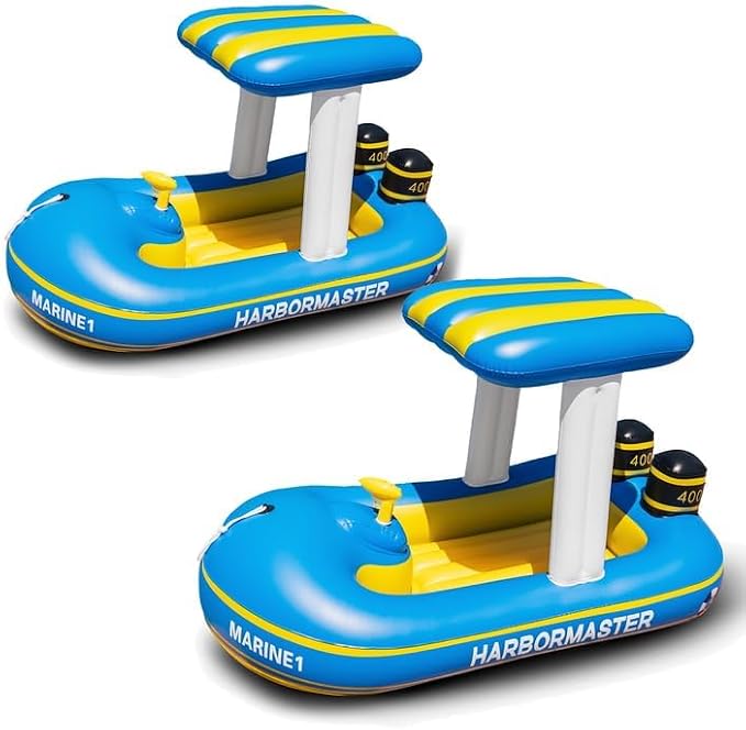Police Boat Inflatable Pool Floats Kids, Toddler Harbor Master Police Patrol Inflatable Boat Pool Float Ride On, Fun Water Toy Squirter Pool Toy, Police & Fire Rescue Theme Pool Raft for Boys, Girl