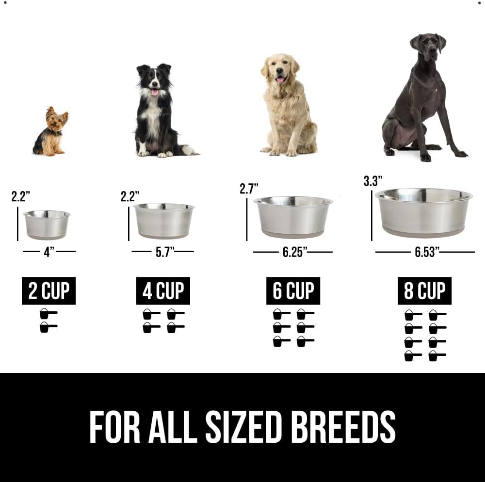 GORILLA GRIP Set of 2 Dog Bowls, Holds 6 Cups (48 fl oz), Heavy Duty Metal Food and Water Bowl for Feeding Dogs and Cats, Dishwasher Safe, Rust Resistant Stainless Steel, BPA Free Rubber Base, Beige