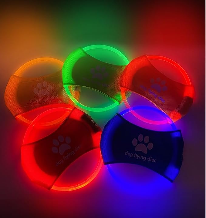2pcs-Dog Training LED Luminous Frisbee, TPU Non Toxic Soft Rubber Teeth Grinding and Biting Resistant, Rechargeable Luminous Pet Puzzle Outdoor Throwing Toy, Suitable for All Dogs (White Rainbow)