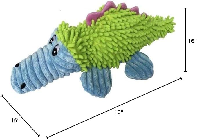 Petlou Durable Dog Plush Pastel Pals Toys with Squeakers and Crinkle in Multi-Size New Desgin (Yellow/Blue 2, 16" Pastel Pals Crocodile)