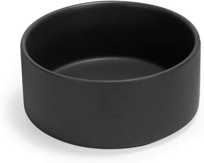 SPUNKYJUNKY 28.7OZ Ceramic Dog and Cat Bowl, Modern Cute Weighted Food Water Bowl for Replacement Black (2 Pack)