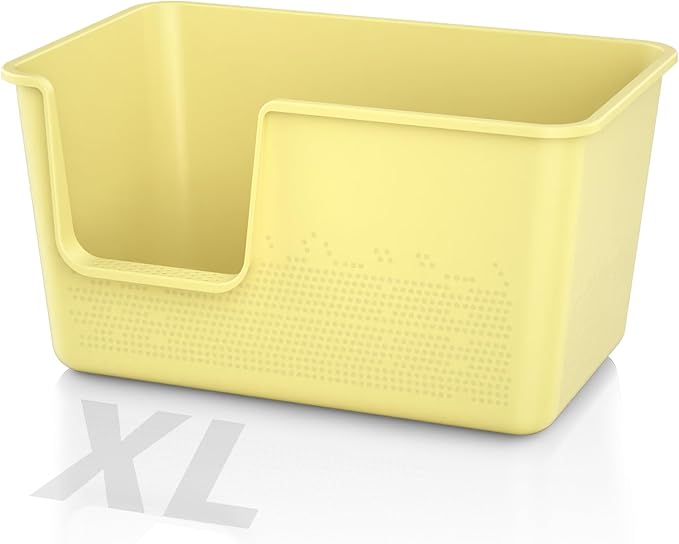 Cat Litter Box with High Sided,24.8" Lx14.9 Wx13.0 H,Extra Large Cat Litter Box for Big Cats,XL Jumbo Kitty Litter Box for Indoor Cats,Tool-Free Assembly (Yellow)