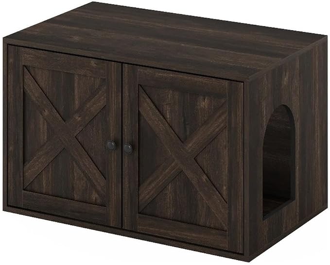 Furinno Peli Farmhouse Cat Litter Box Enclosure, Ebony