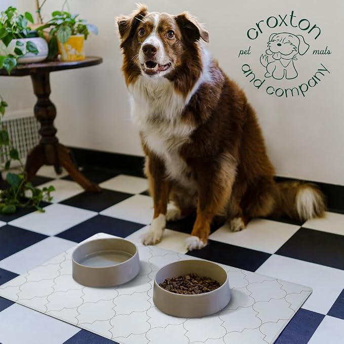 CROXTON & CO. Non-Slip Faux Leather Pet Feeding Mat for Dog Bowls | Large Bowl Mat for Food and Water | Durable, Easy-to-Clean Pet Food Mat for Floors | Size: 16.5"x28"