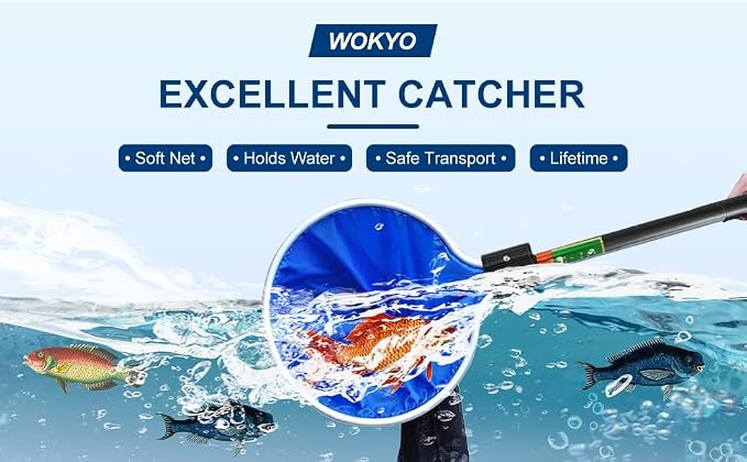 Koi Fish Tank Net, Semi-Permeable Fishing Soft Lightweight Mesh Basket Aquarium Netting Long Handle Large Koi Sock Net for Large Fish Eggs Safety, Isolating, Transfer