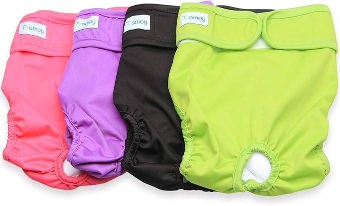 Teamoy 4pcs Washable Female Dog Diapers, Reusable Doggie Diaper Wraps for Female Dogs, Super-Absorbent and Comfortable, L2