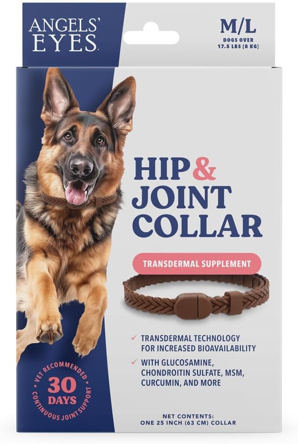 ANGELS' EYES Hip + Joint Mobility Collar for Dogs with Glucosamine, Chondroitin, MSM, and More | Convenient & Easy | 30 Days of Continuous Support | Water Resistant (Medium/Large)