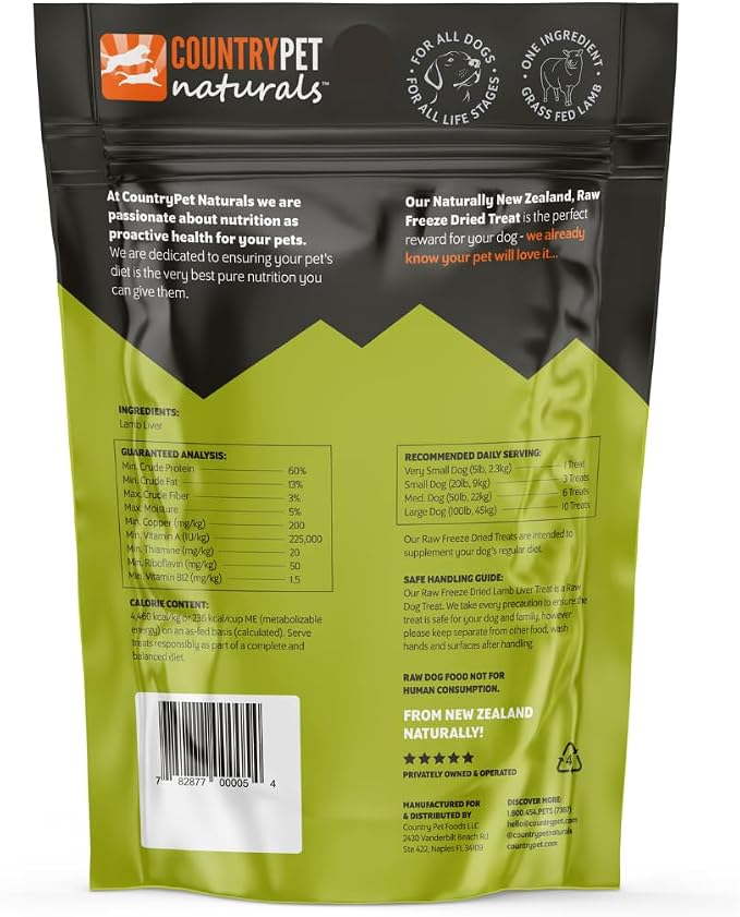 New Zealand Raw Freeze-Dried Lamb Liver 60% Protein Bites 100% Grass-Fed, Premium, Single Ingredient, Grain & Gluten Free Dog Treat & Topper. No Crumbling 1-Pack