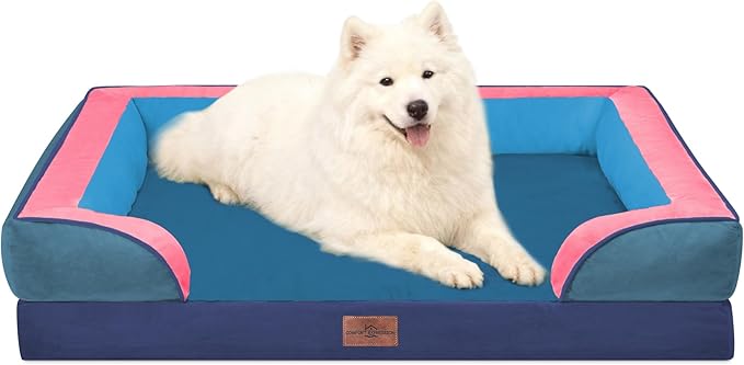 Comfort Expression Orthopedic Dog Bed for Large Dogs 36x27 Inch, Waterproof Egg Crate Foam Large Pet Bed with Bolsters, Dog Couch with Washable Cover & Non-Slip Bottom, Enchanted Cove
