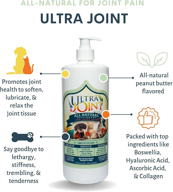 Ultra Joint - Liquid Joint Support Supplement for Dogs with Glucosamine & Chondroitin - Pain Relief from Arthritis & Inflammation (32 oz)
